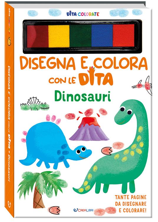 Dinosauri. Disegna e colora con le dita. Ediz. a spirale. Con 5 inchiostri colorati per dita - Elizabeth Golding - copertina