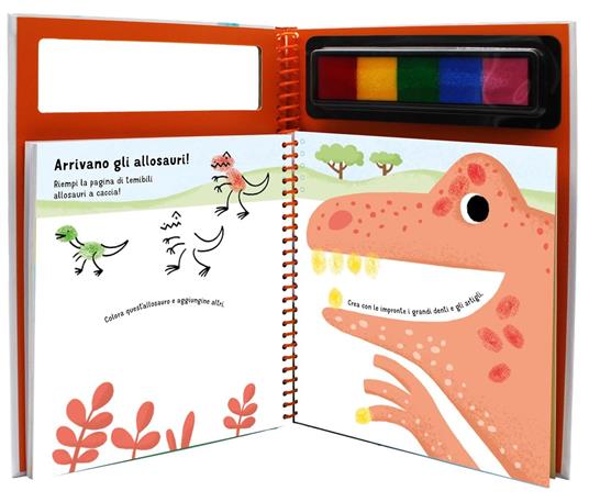 Dinosauri. Disegna e colora con le dita. Ediz. a colori. Ediz. a spirale. Con 5 5 inchiostri colorati per dita - Elizabeth Golding - 3
