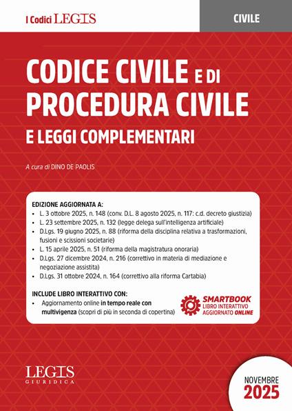 Codice civile e di procedura civile e leggi complementari (novembre 2025) - copertina