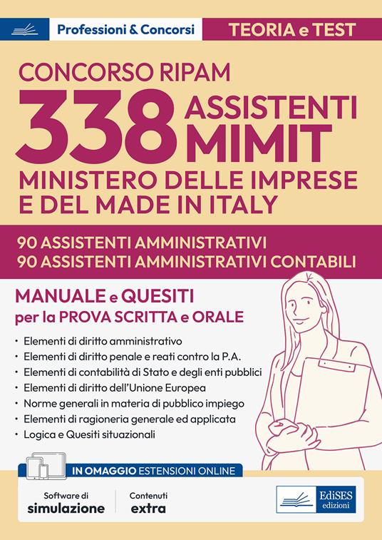 Concorso RIPAM - MIMIT. 90 Assistenti amministrativi e 90 Assistenti amministrativi contabili. Manuale e Test per la prova scritta e orale. Con software di simulazione - copertina