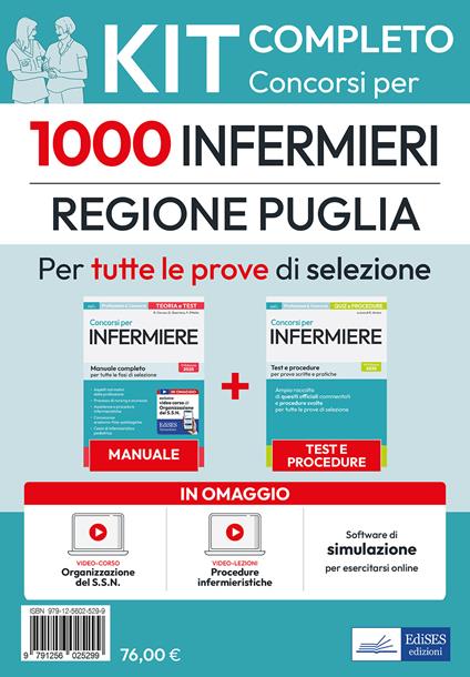 Kit completo Concorso per 1000 infermieri Regione Puglia. Manuale e test. Con software di simulazione, video-lezioni procedure, video-corso organizzazione SSN - Rosaria Alvaro,Rosario Caruso,Guglielmo Guerriero - copertina