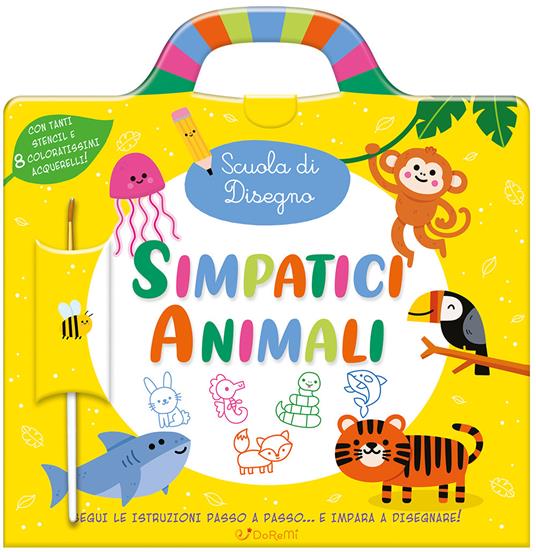 Simpatici animali. Ediz. a spirale. Con 8 acquerelli. Con pennello. Con stencil - Danielle Mudd - copertina