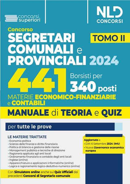 Concorso per 441 borsisti per 340 posti da segretari comunali e provinciali. Vol. 2: Materie economico-finanziarie. Manuale + quiz per la preparazione per tutte le prove - copertina