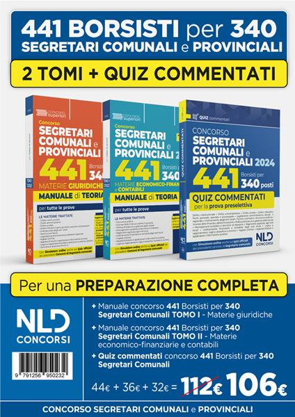 Kit concorso per 441 borsisti per 340 posti da segretari comunali e provinciali: Materie giuridiche + Materie economiche + Quiz commentati. Nuova ediz. - copertina