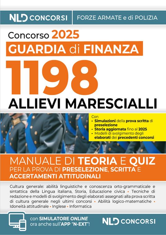 Concorso 1198 Allievi Marescialli per la Scuola Ispettori e Sovrintendenti della Guardia di Finanza 2025. Manuale di teoria + quiz. Con software di simulazione - copertina