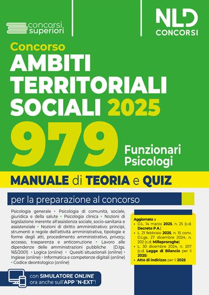 Manuale concorso ATS, Ambiti Territoriali Sociali, per 979 posti da Funzionario Psicologo. Teoria e quiz 2025. Con espansione online - copertina