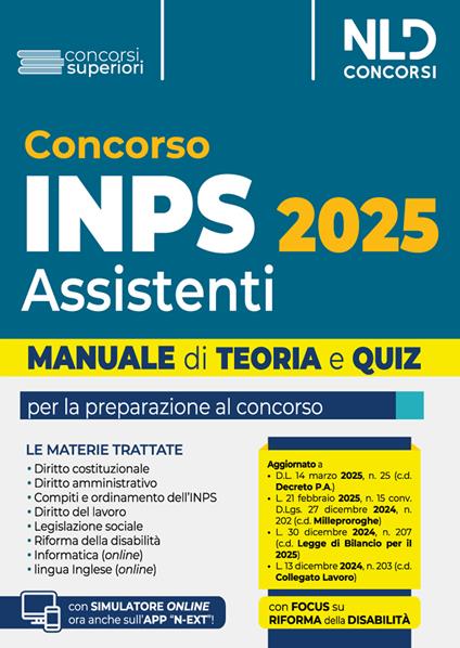 Concorso INPS per assistenti diplomati. Manuale teoria e quiz 2025. Con simulatore online - copertina