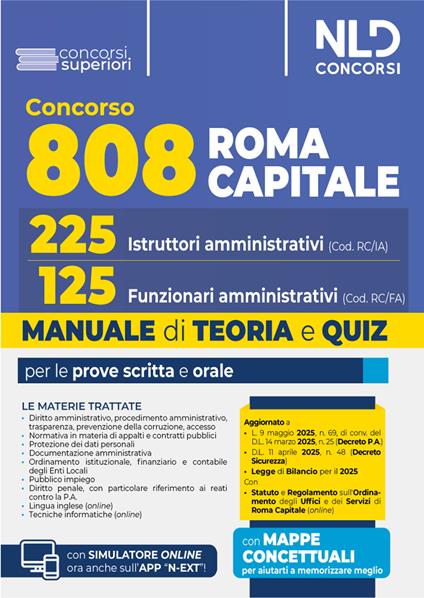 Manuale concorso 808 Roma Capitale per i profili da 225 Istruttori amministrativi e 125 Funzionari Amministrativi. Per le prove scritta e orale. Teoria e quiz. 2025. Con espansione online - copertina