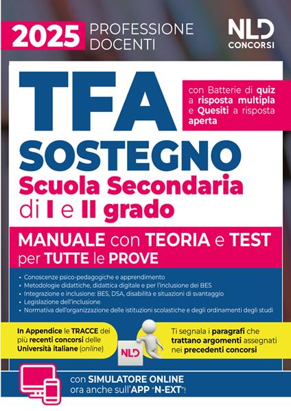 Manuale TFA sostegno per la scuola secondaria di I e II grado 2025. Teoria con test di verifica per tutte le prove. Con simulatore online - copertina