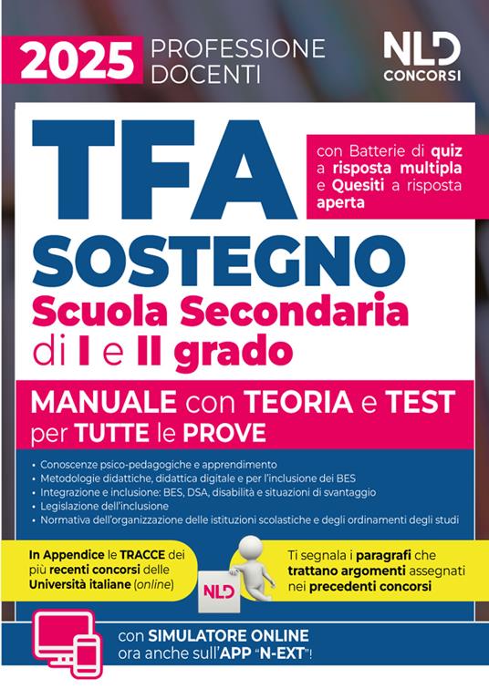 Manuale TFA sostegno per la scuola secondaria di I e II grado 2025. Teoria con test di verifica per tutte le prove. Con simulatore online - copertina