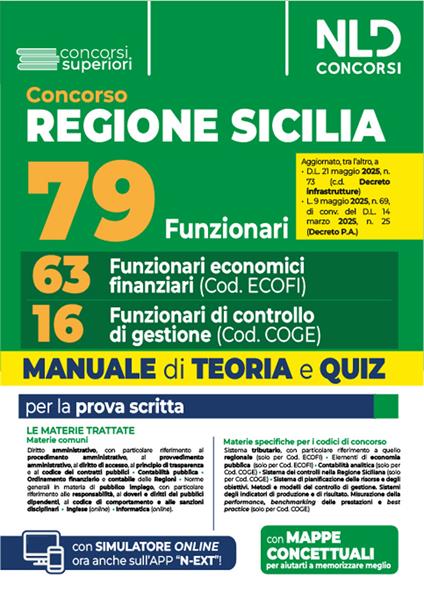 Concorso regione Sicilia.79 funzionari: 63 funzionari economico finanziari + 16 funzionari di controllo di gestione. Manuale di teoria e quiz per la prova scritta. Con simulatore online - copertina