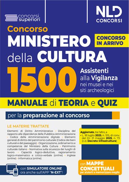 Concorso Ministero della Cultura 1500 assistenti alla vigilanza. Manuale di teoria e quiz per la preparazione al concorso. Con espansione online - copertina