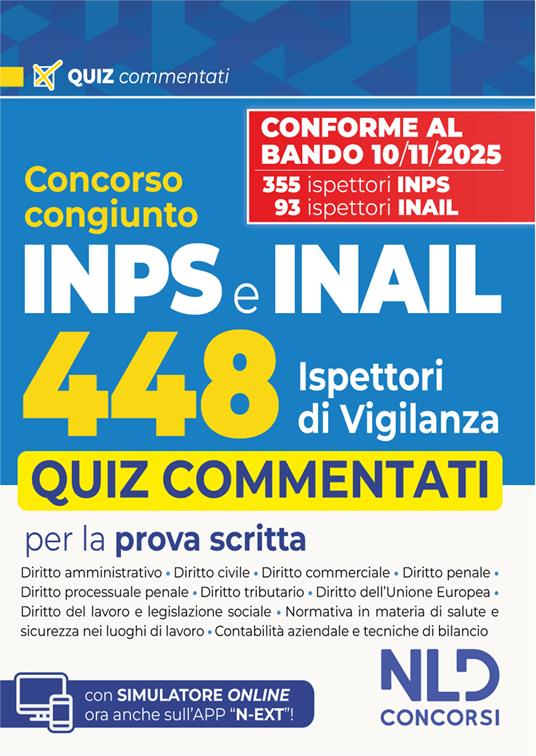 Concorso 448 Ispettori di Vigilanza 355 INPS-93 INAIL. Quiz commentati per la prova scritta - copertina