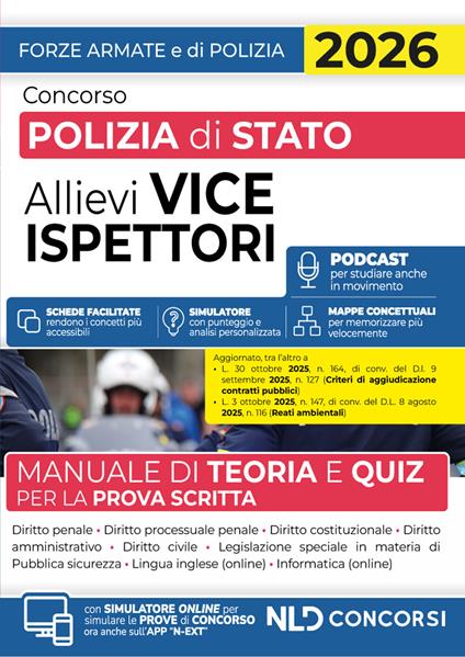 Concorso allievi vice ispettori polizia di Stato 2026. Manuale di Teoria e quiz per la prova scritta. Con simulatore online - copertina