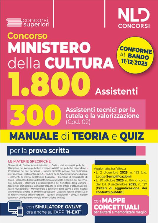 Concorso Ministero della Cultura 1800 posti. 300 assistenti tecnici per la tutela e la valorizzazione del patrimonio culturale (Cod. 02). Manuale di Teoria e quiz - copertina