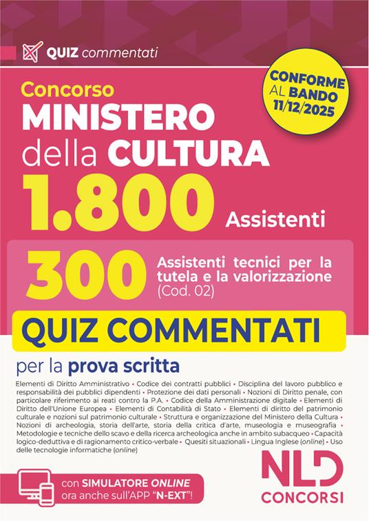 Concorso Ministero della Cultura 1800 posti. 300 assistenti tecnici per la tutela e la valorizzazione del patrimonio culturale (Cod. 02). Quiz commentati per la prova scritta. Con espansione online - copertina