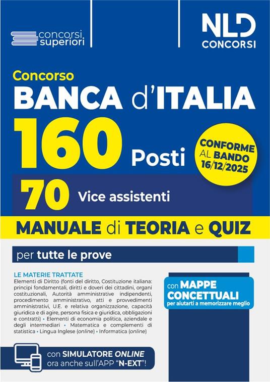 Concorso Banca d'Italia 160 posti, 70 vice assistenti. Manuale di teoria e quiz per tutte le prove - copertina
