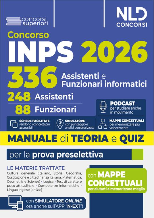 Concorso 336 INPS per 248 assistenti e 88 funzionari informatici. Manuale con teoria e quiz 2026 - copertina