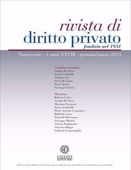 Rivista di diritto privato (2023). Nuova ediz.. Vol. 1 - copertina