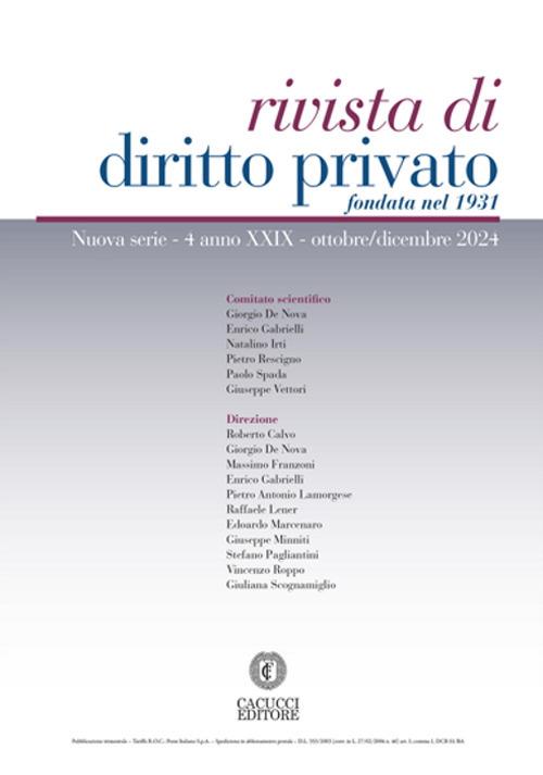 Rivista di diritto privato (2024). Nuova ediz.. Vol. 4: Ottobre/dicembre - copertina