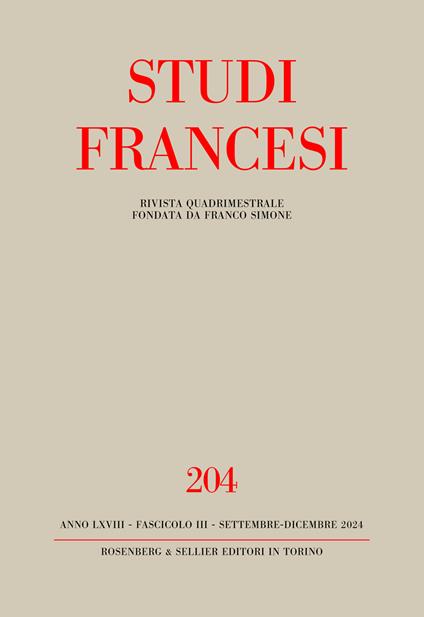 Studi Francesi. Vol. 204: In ricordo di Anna Maria Finoli (1923-2020) - Centenaire du "Manifeste du surréalisme" d'André Breton (1924-2024) - copertina