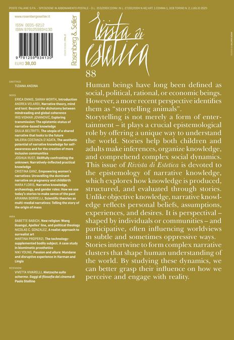 Rivista di estetica (2025). Vol. 88: The epistemology of narrative knowledge - 2