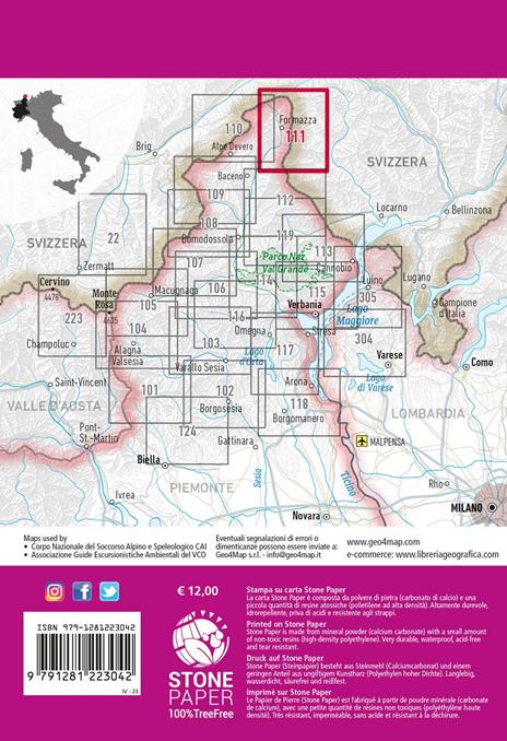 111 Val Formazza. Val Bavona, Val Maggia. Carta escursionistica 1:25.000. Ediz. multilingue - 4