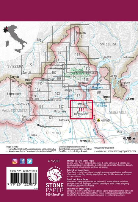 118 Basso Vergante. Boca, Borgomanero, Orta San Giulio, Arona. Carta escursionistica 1:25.000. Ediz. multilingue - 4