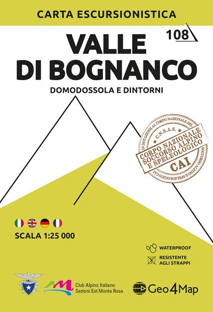 108 Valle di Bognanco. Domodossola e dintorni. Carta escursionistica 1:25.000. Ediz. multilingue - copertina