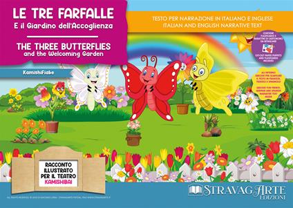 Le tre farfalle e il giardino dell’accoglienza. Storia kamishibai. Ediz. italiana e inglese. Con QR code per traduzioni (FR/DE/ES) e materiali didattici aggiuntivi. Con burattini di cartoncino da ritagliare. Con flashcards - Linda Di Giacomo - copertina