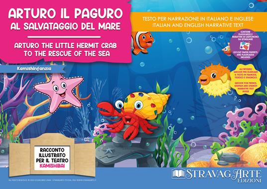 Arturo il paguro al salvataggio del mare. Storia kamishibai. Ediz. italiana e inglese. Con QR code per traduzioni (FR/DE/ES) e materiali didattici stampabili. Con burattini da ritagliare. Con flashcards - Linda Di Giacomo - copertina