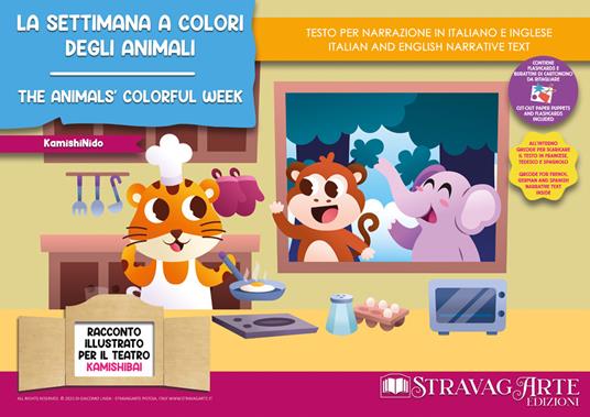 La settimana a colori degli animali. Storia kamishibai. Ediz. italiana e inglese. Con QR code per traduzioni (FR/DE/ES) e materiali didattici stampabili. Con burattini da ritagliare. Con flashcards - Linda Di Giacomo - copertina
