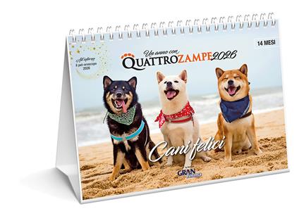 Cani felici. Calendario da tavolo 2026. 14 mesi di cani felici - copertina