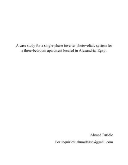 A Case Study for a Single-Phase Inverter Photovoltaic System of a Three-Bedroom Apartment Located in Alexandria, Egypt
