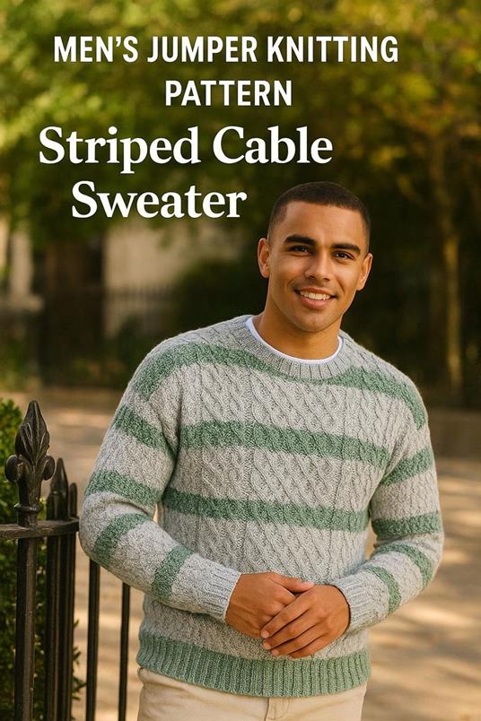 Men’s Jumper Knitting Pattern Striped Cable Sweater