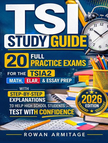 TSI Study Guide: 20 Full Practice Exams for the TSIA2 Math, ELAR & Essay Prep with Step-by-Step Explanations to Help High School Students Test with Confidence