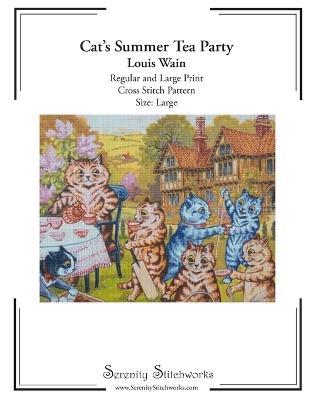 Cat's Summer Tea Party Cross Stitch Pattern - Louis Wain - Large Size Edition: Regular and Large Print Cross Stitch Pattern - Carmen Wolf,Serenity Stitchworks - cover
