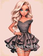 Elegant Girls in Dresses: Grayscale Coloring Pages For Adults and Teens