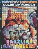Mystery Mosaics Color By Number Dazzling Cat Breeds: Pixel Art Coloring Book Black Background with 50 Hidden Cute Pet Pictures for Stress Relief