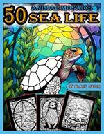 Animal Mosaics Coloring Book: 50 Sea Life Designs: Stained Glass Animals for Adults with Dazzling Sea Life for Relaxation and Stress Relief, Anti-Stress Patterns for Adults Black Background