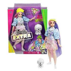 Giocattolo Barbie Extra Bambola capelli fantasy rosa e viola, con 10 Accessori alla Moda, Giocattolo per Bambini 3+ Anni Barbie