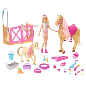 Giocattolo Barbie Il Ranch di Barbie Playset con bambola, 2 cavalli e oltre 20 accessori inclusi. Mattel (GXV77) Barbie