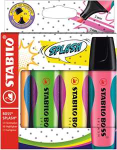 Cartoleria Evidenziatore - STABILO BOSS SPLASH - Astuccio da 4 - Arancione, Verde, Giallo, Rosa STABILO