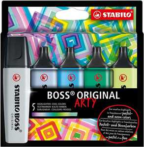 Cartoleria Evidenziatore - STABILO BOSS ORIGINAL - ARTY - Cool Colors - Astuccio da 5 - Colori assortiti STABILO