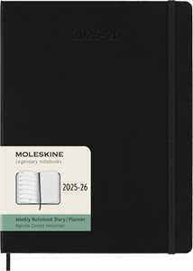 Cartoleria Agenda settimanale Moleskine 2025-26, con spazio per note 18 mesi, XL, Copertina rigida, Nero - XL 19x25 Moleskine
